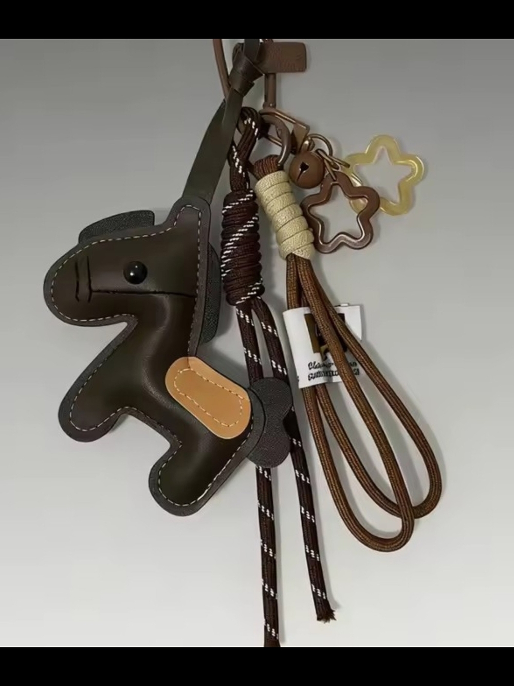 Leather Dog Keychain Charm in Dark Brown with Tan Accent